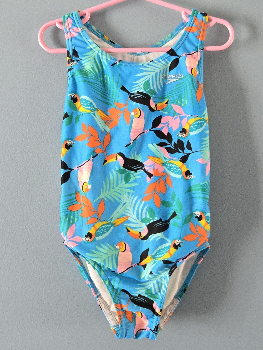 Speedo Girls' (7) Turquoise Tropical Parrot One-Piece Swimsuit
